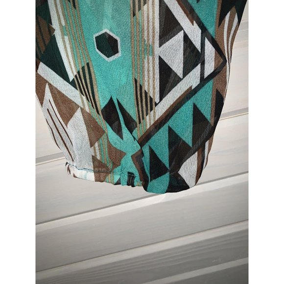 Rancho Estancia Sz MEDIUM Green Brown Southwest Chiffon Lace Trim Tunic EUC - Picture 6 of 11